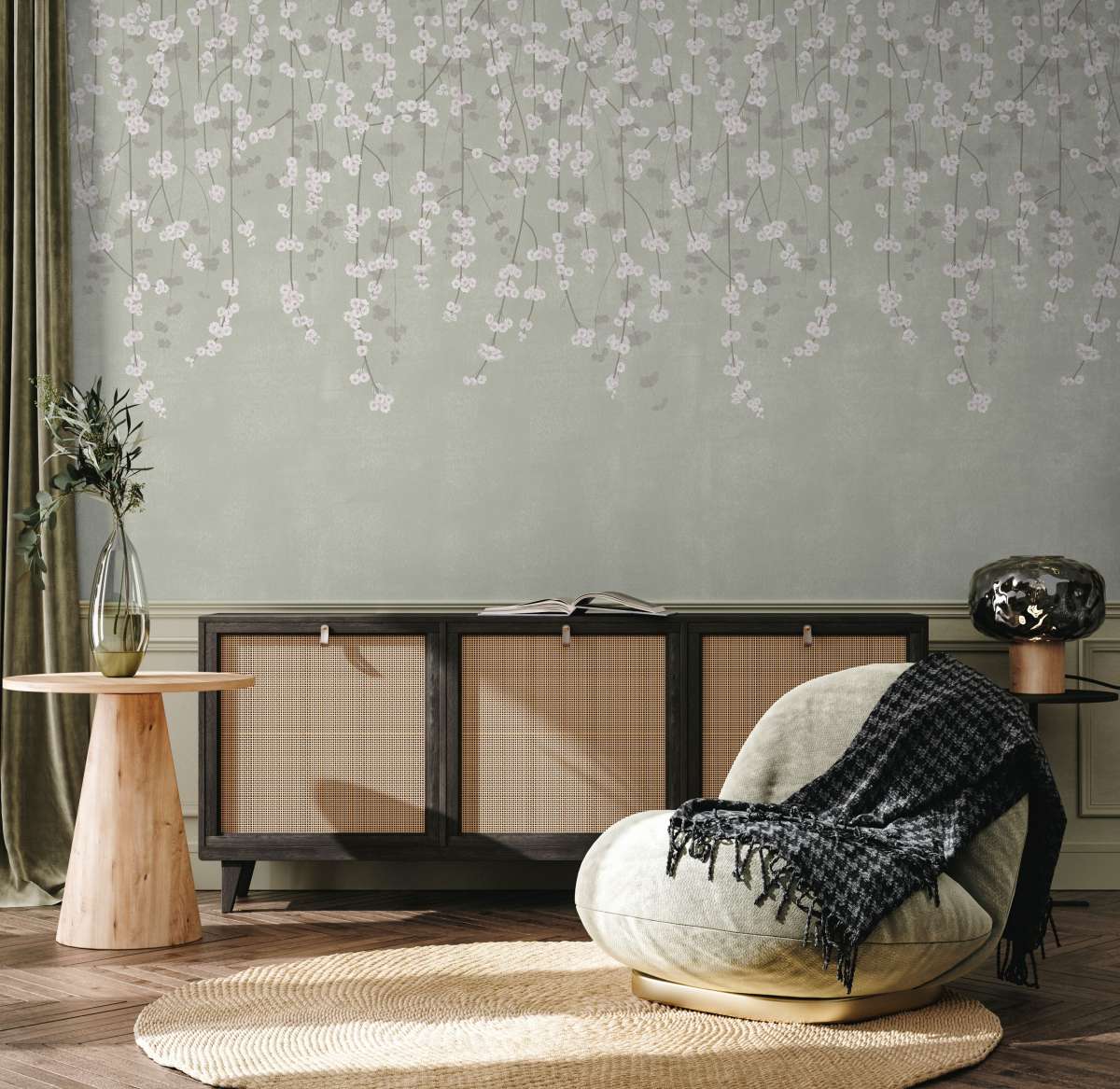 Styling a room with rattan furniture and wallpapers