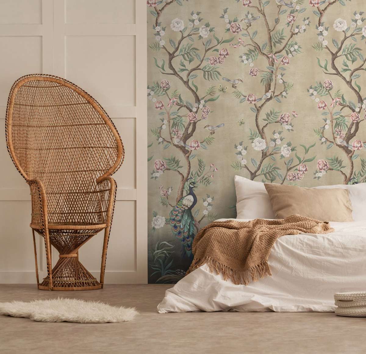 Styling a room with rattan furniture and wallpapers